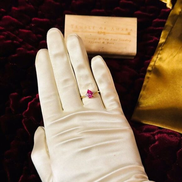 VINTAGE -10K Gold- Pink Sapphire & Diamond Ring -Size 7 Pear Cut Solitaire -2.1g - Picture 12 of 16